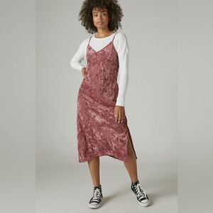 Lucky Brand Pink Crushed Velvet Slip Party Midi Dress Size Large